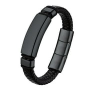 Bestyle Men's Stainless Steel Braided Leather Wristband ID Tag Bracelet for Men Boys Father's Day Gift